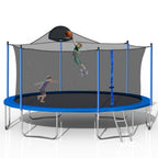 14Ft Trampoline with Basketball Hoop and Ladder - Blue