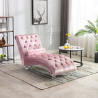 Velvet Button Tufted Chaise Lounge with Pillow - Multiple Colors