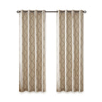 Fretwork Print Grommet Top Window Curtain Panel with Sunlight Filtering - Beige/Grey