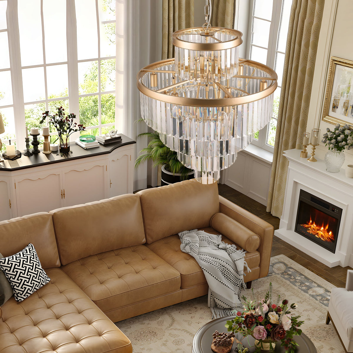 Golden Luxury Crystal Chandelier with 5-Tier K9 Crystals - Gold