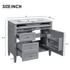 36" Bathroom Vanity with Ceramic Sink and Storage Drawers - Multiple Colors