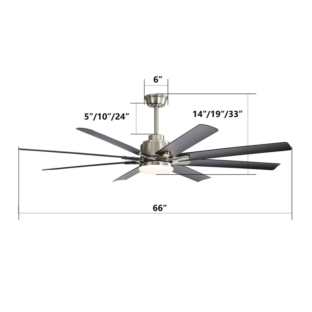 Ceiling Fan with Dimmable LED Light, 8 Blades, Remote Control - Black or White