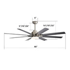 Ceiling Fan with Dimmable LED Light, 8 Blades, Remote Control - Black or White