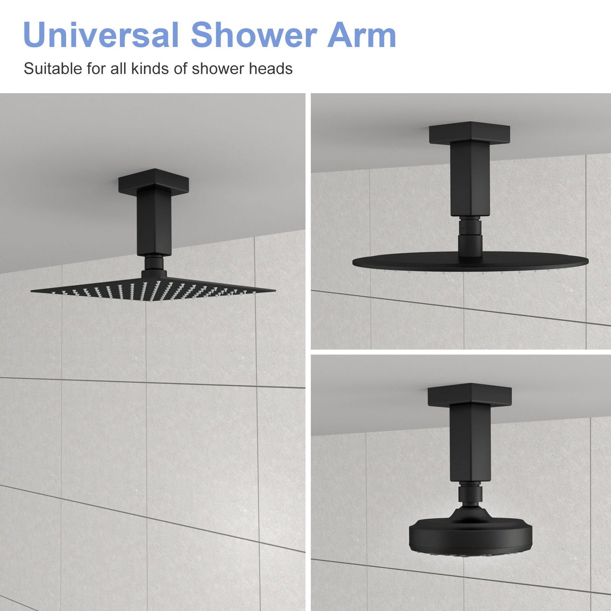 Ceiling Mounted Shower Arm with Flange Stainless Steel - Black or Gray