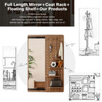 Full Length Wall Mounted Mirror with Shelf and Hook - Dark Brown, White, or Light Brown