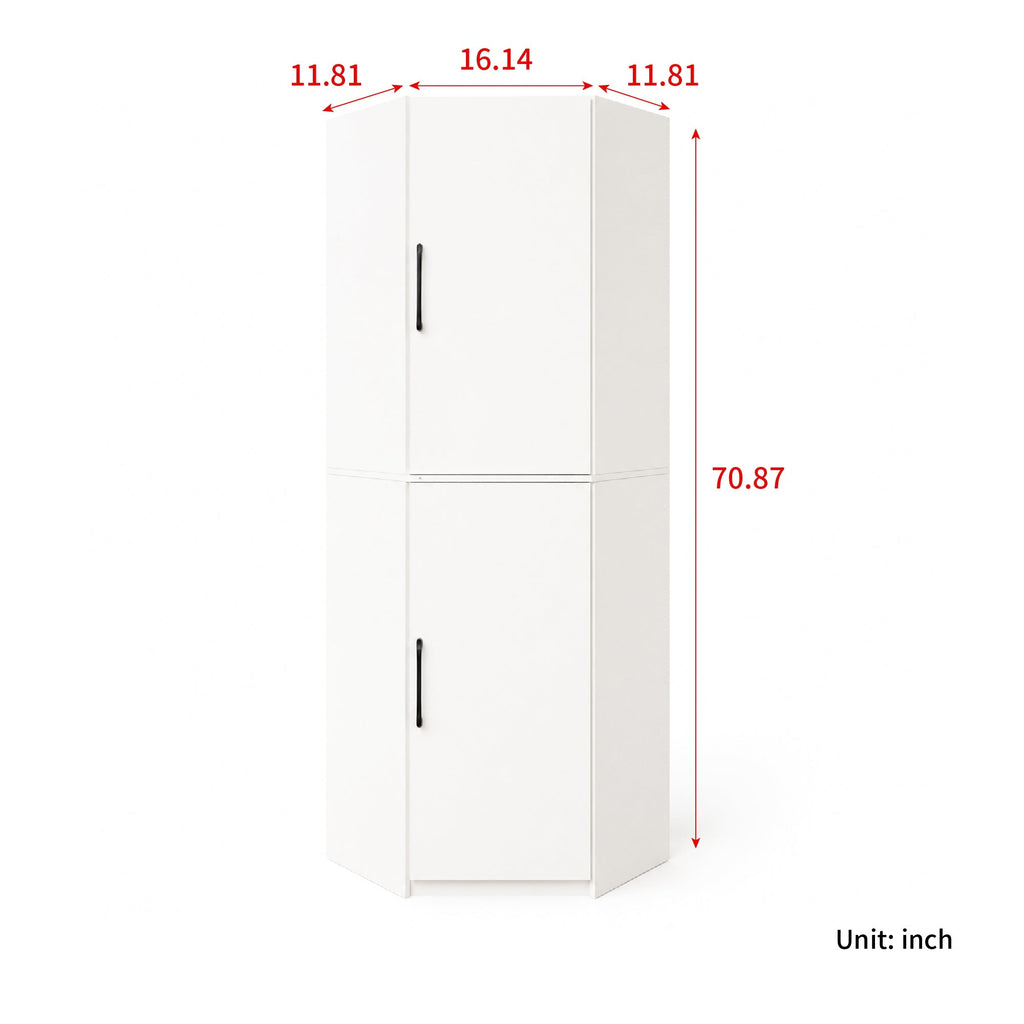 White Corner Kitchen Pantry Cabinet with Vertical Storage - White