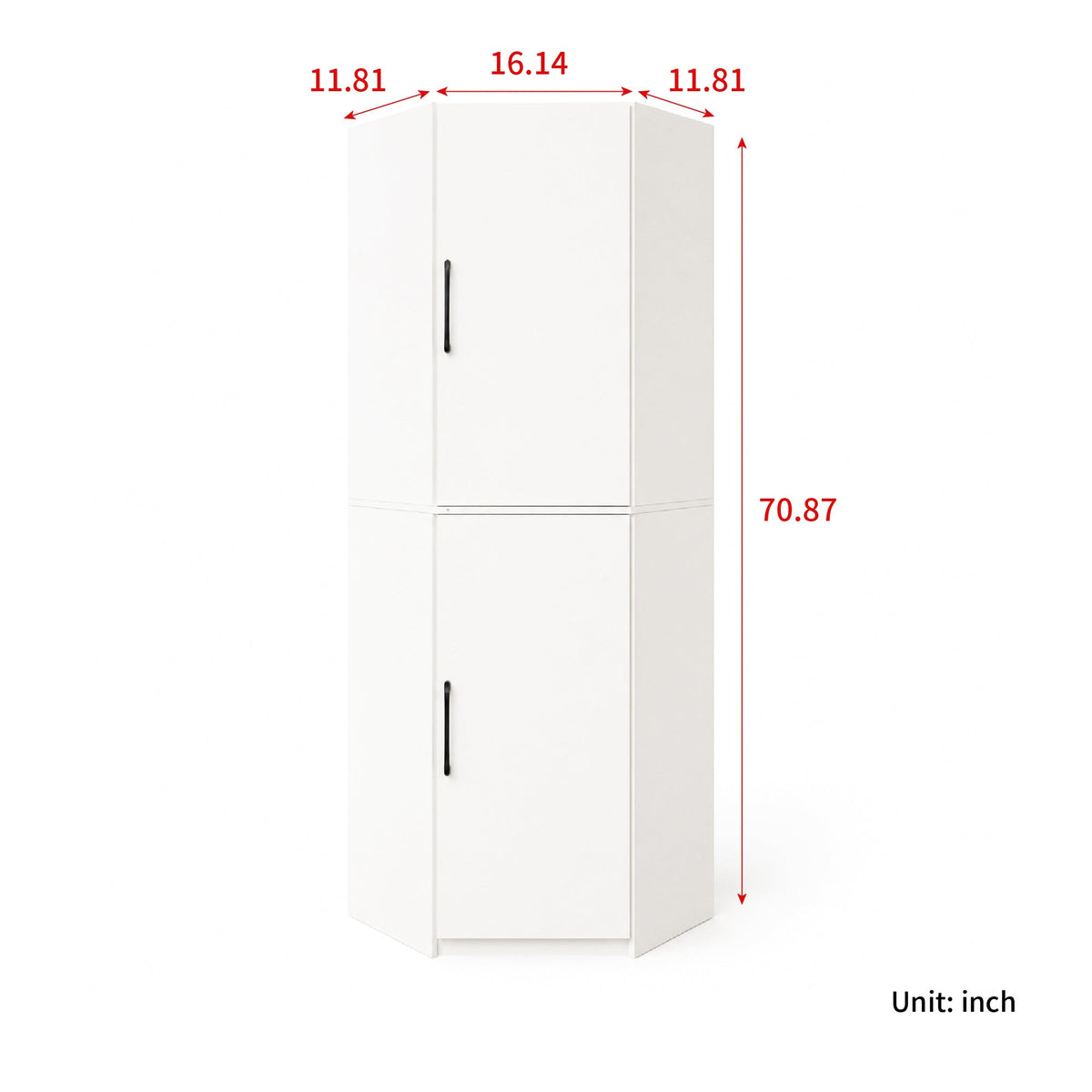White Corner Kitchen Pantry Cabinet with Vertical Storage - White