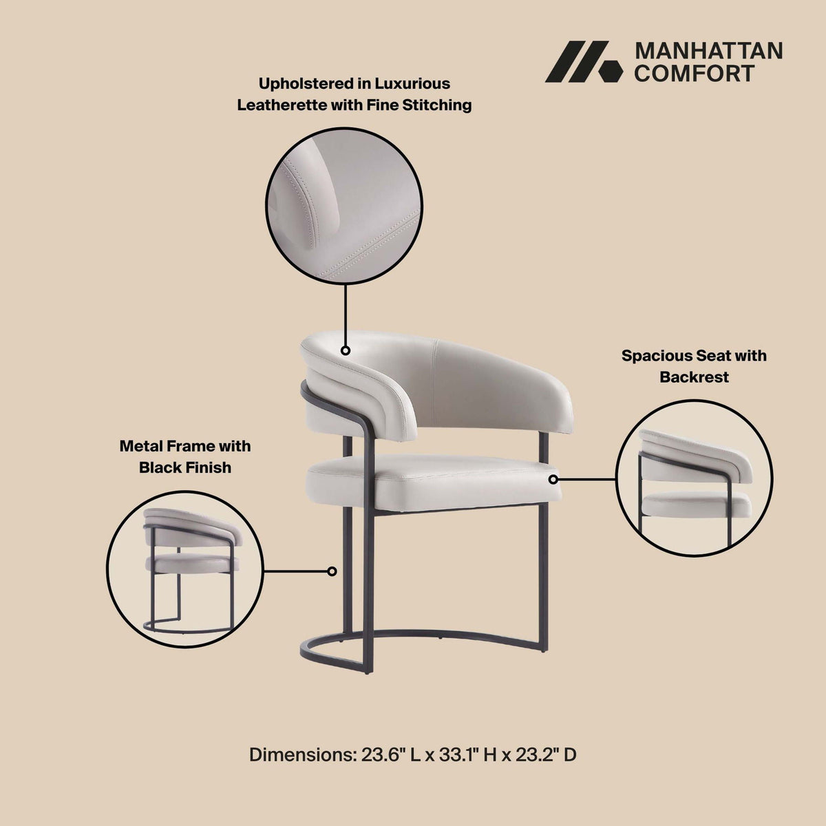Geometric Base Dining Chair with Vegan Upholstery – White or Gray