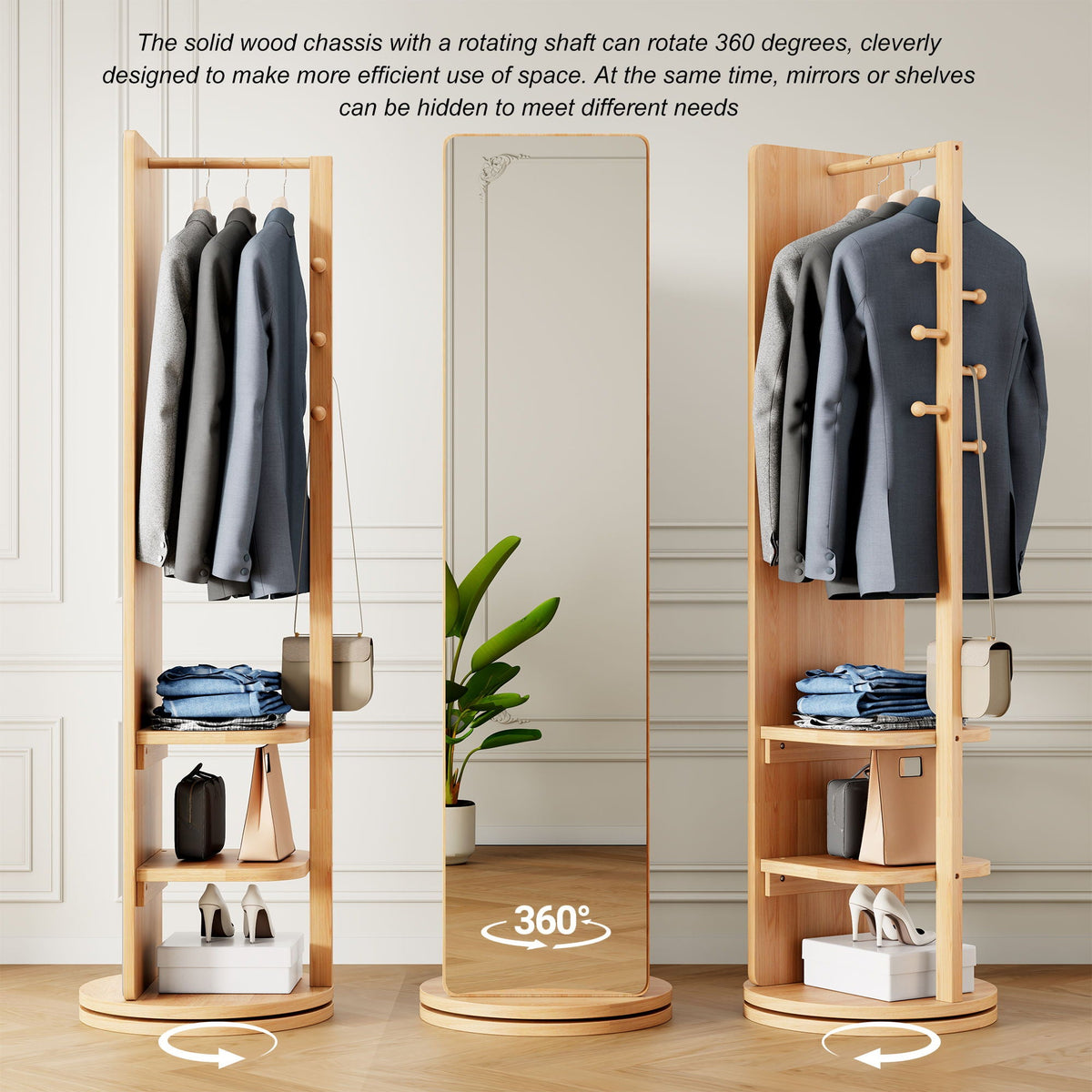 3 In 1 Multifunctional Full-Length Clothing Mirror with Rotating Design - Dark Brown, Black, White, Light Brown