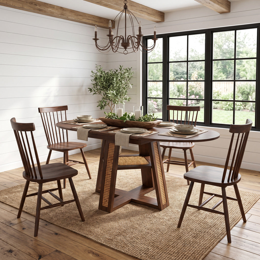 Extendable Round Dining Table for 4-6 with Storage Shelf - Particle Board