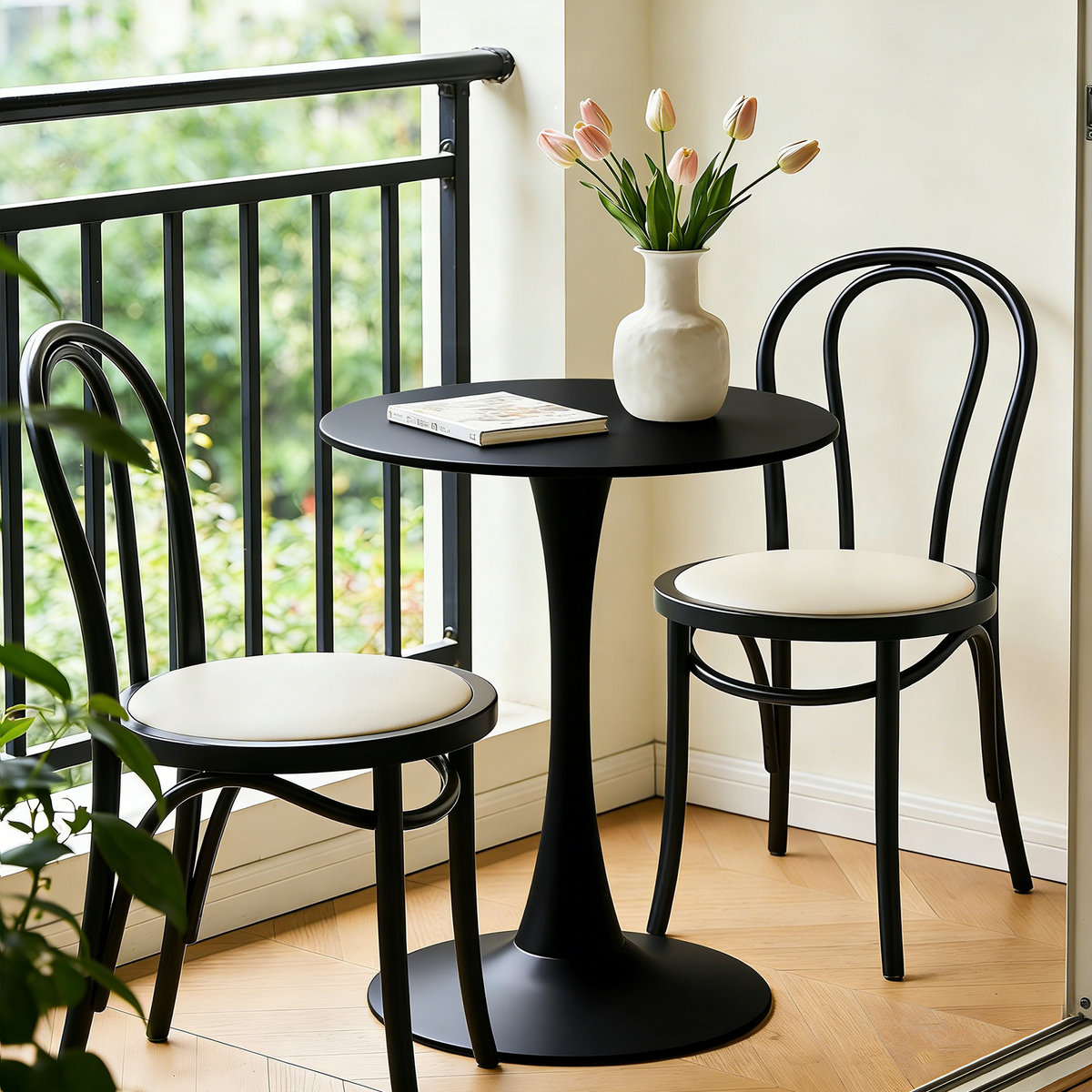 Black Round Dining Table with MDF Top and Matte Iron Base - Black
