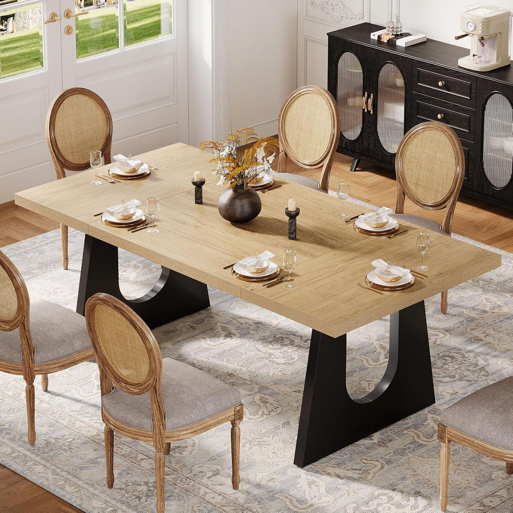 Large Rectangular Dining Table with Farmhouse Style - Light Brown or Black