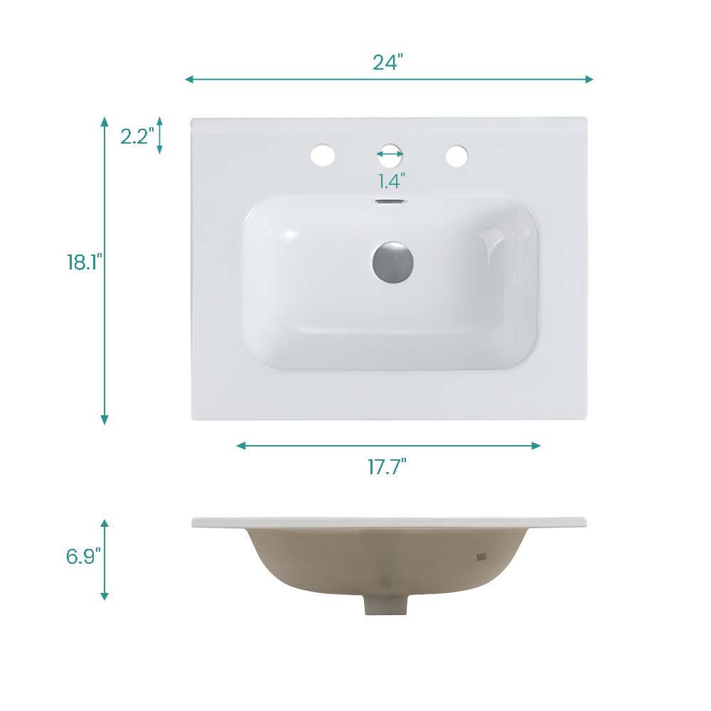 Glossy White Ceramic Integrated Sink with Seamless Design - White