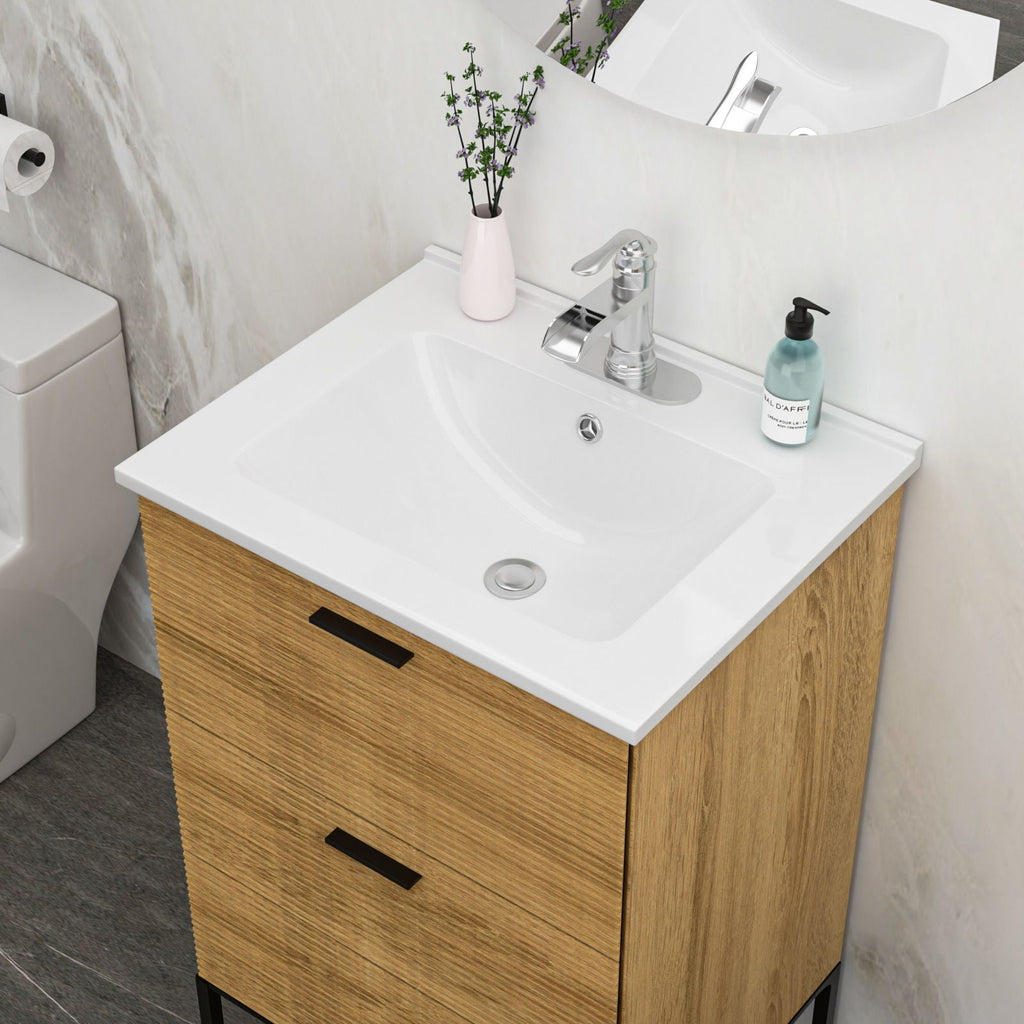 Rectangular Single Vanity Top with Overflow - White Ceramic