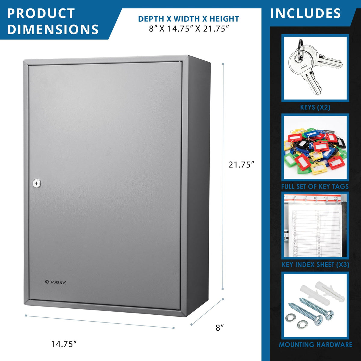 Adjustable Key Cabinet with Lock - Multiple Sizes, Gray or Black