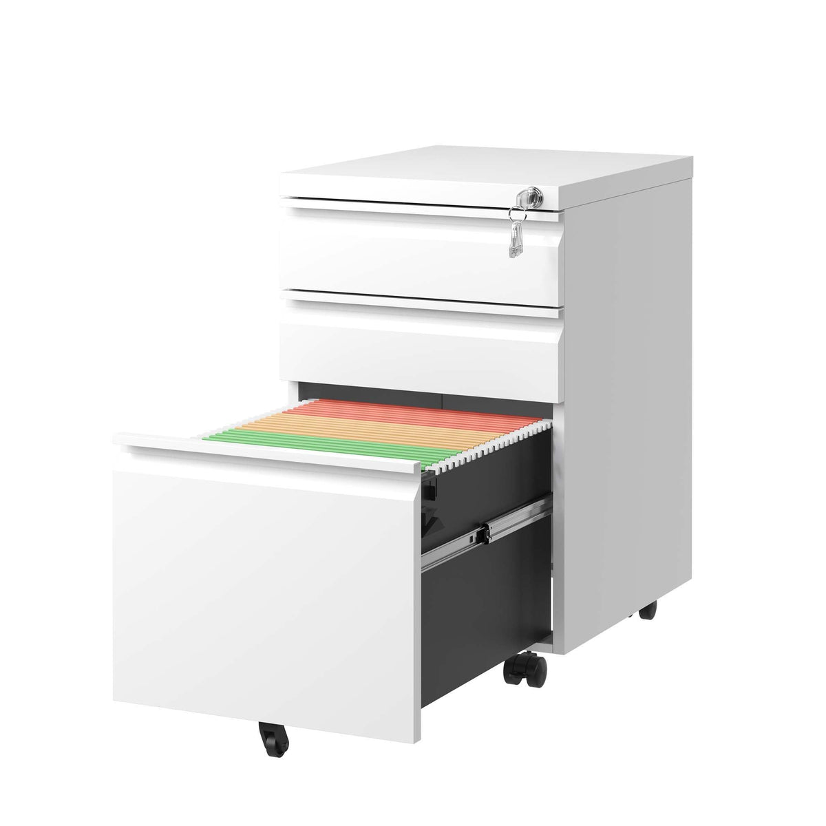 Metal Drawer Mobile File Cabinet with Lock for Secure Organization - White or Black