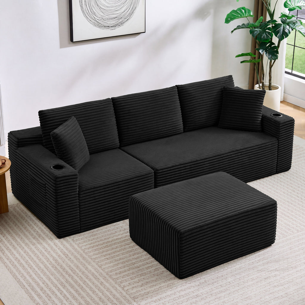 L-Shaped Sectional Sofa with Ottoman