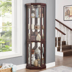Corner Glass Curio Cabinet with Lighting - Dark Cherry
