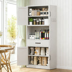 White Steel Kitchen Pantry Cabinet with Adjustable Shelves, Drawers and Hooks