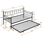 Twin Daybed with Trundle - Space-Saving Metal Frame - Black