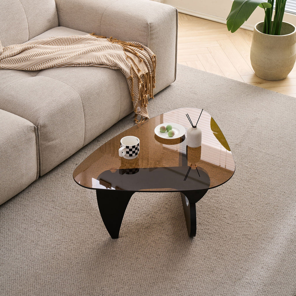 Modern Center Coffee Table with Tempered Glass Top - Light Brown, Black, Dark Brown