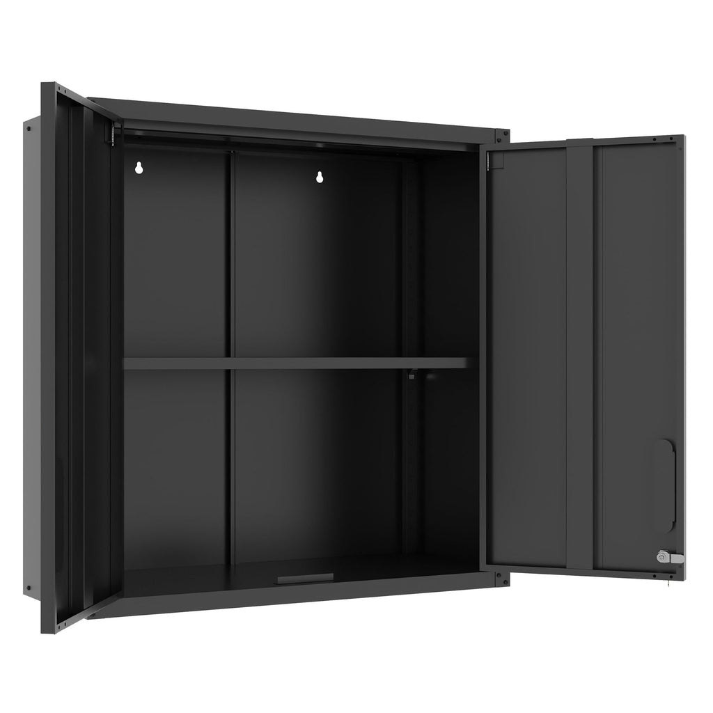 Metal Wall Mounted Tool Storage Cabinet with 2 Locking Doors and Adjustable Shelf - Gray or Black