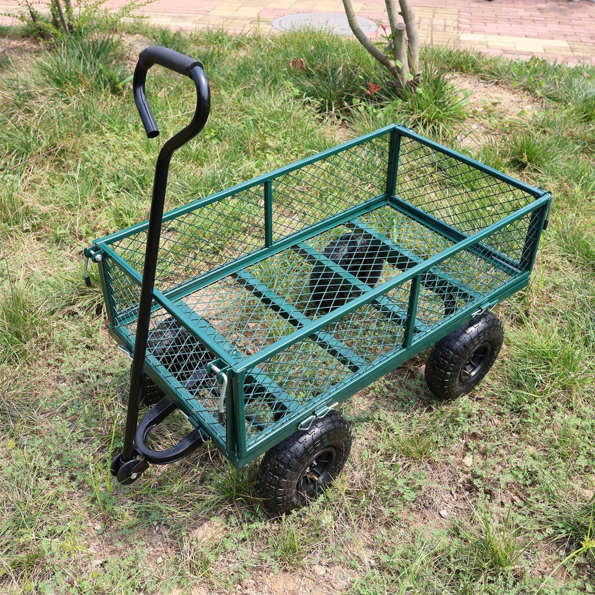 Green Outdoor Wagon Cart with Foldable Steel Frame - 550 lb Capacity