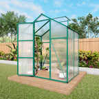 Polycarbonate Walk-In Greenhouse with Raised Base - Green