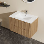 30" Wall Mounted Bathroom Vanity with Sink and Soft Close Drawers - Walnut