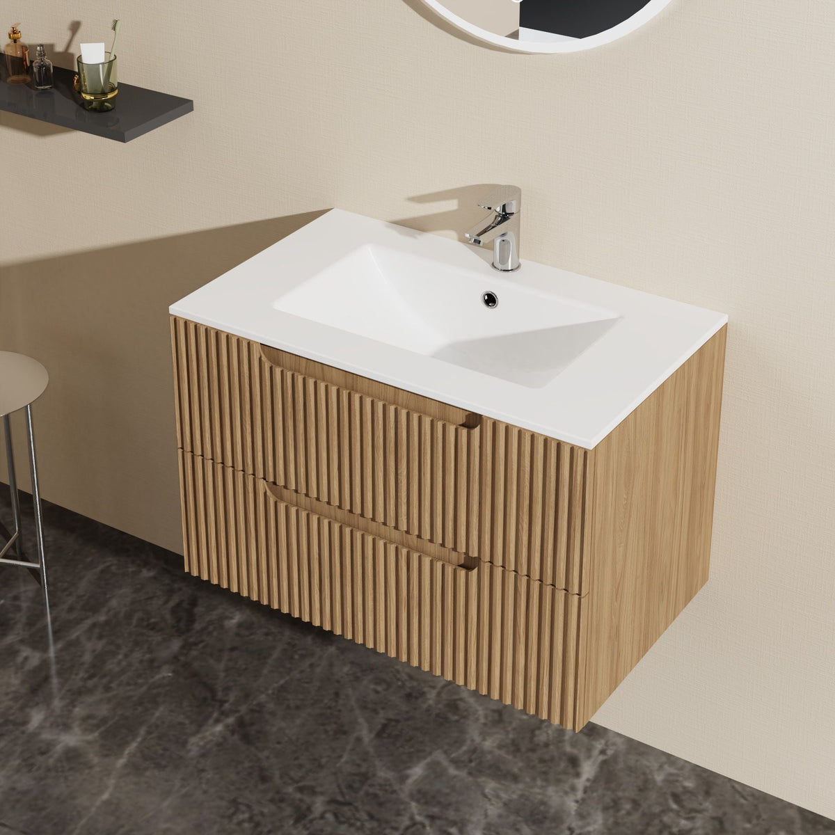 30" Wall Mounted Bathroom Vanity with Sink and Soft Close Drawers - Walnut