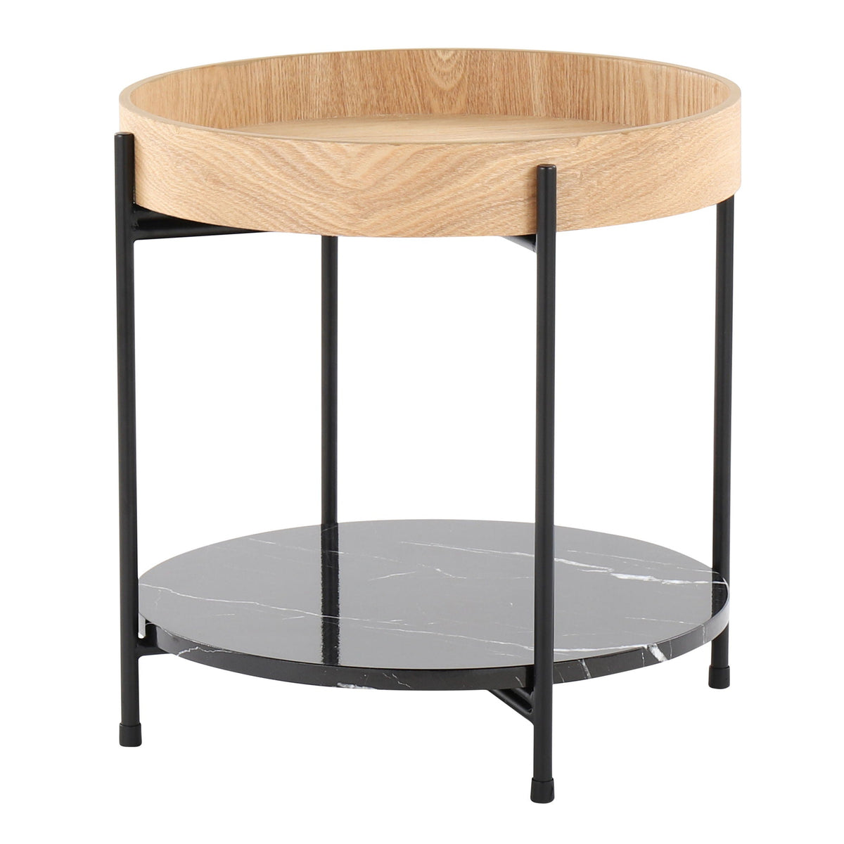 Contemporary End Table with Mixed Material Shelf - Black / Natural