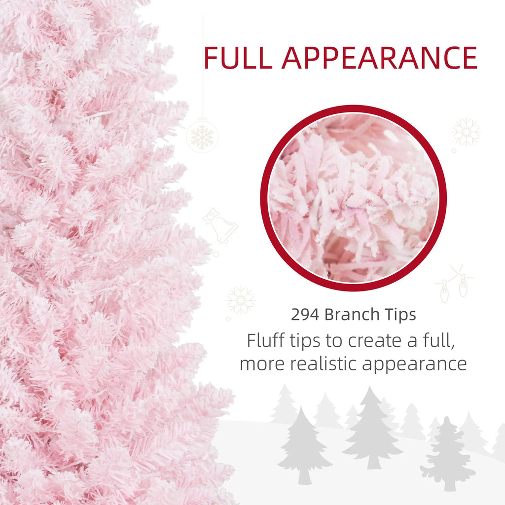 Pink 5ft Pencil Christmas Tree with Snow-Flocked Branches - Pink