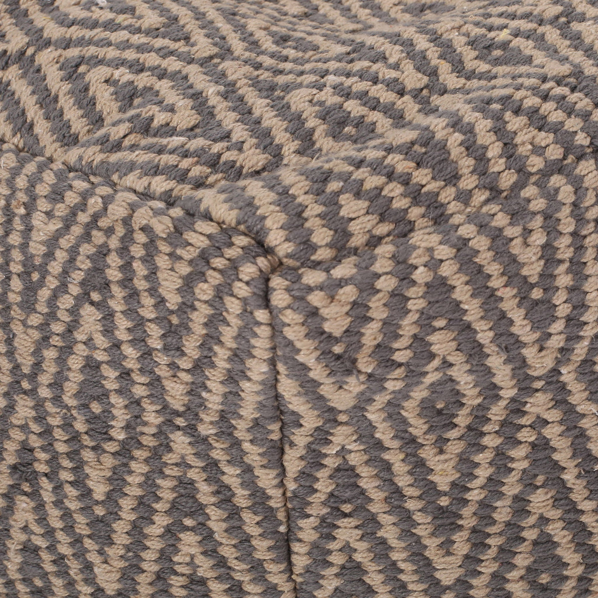 Hand Loomed Cotton Pouf with Polystyrene Fill - Dark Gray / Brown
