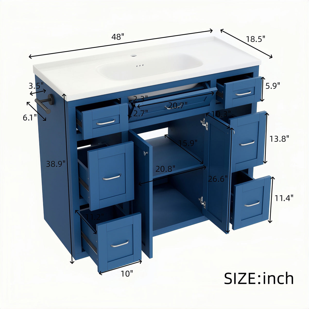 Navy Blue 48" Bathroom Vanity with Ceramic Sink - Navy Blue