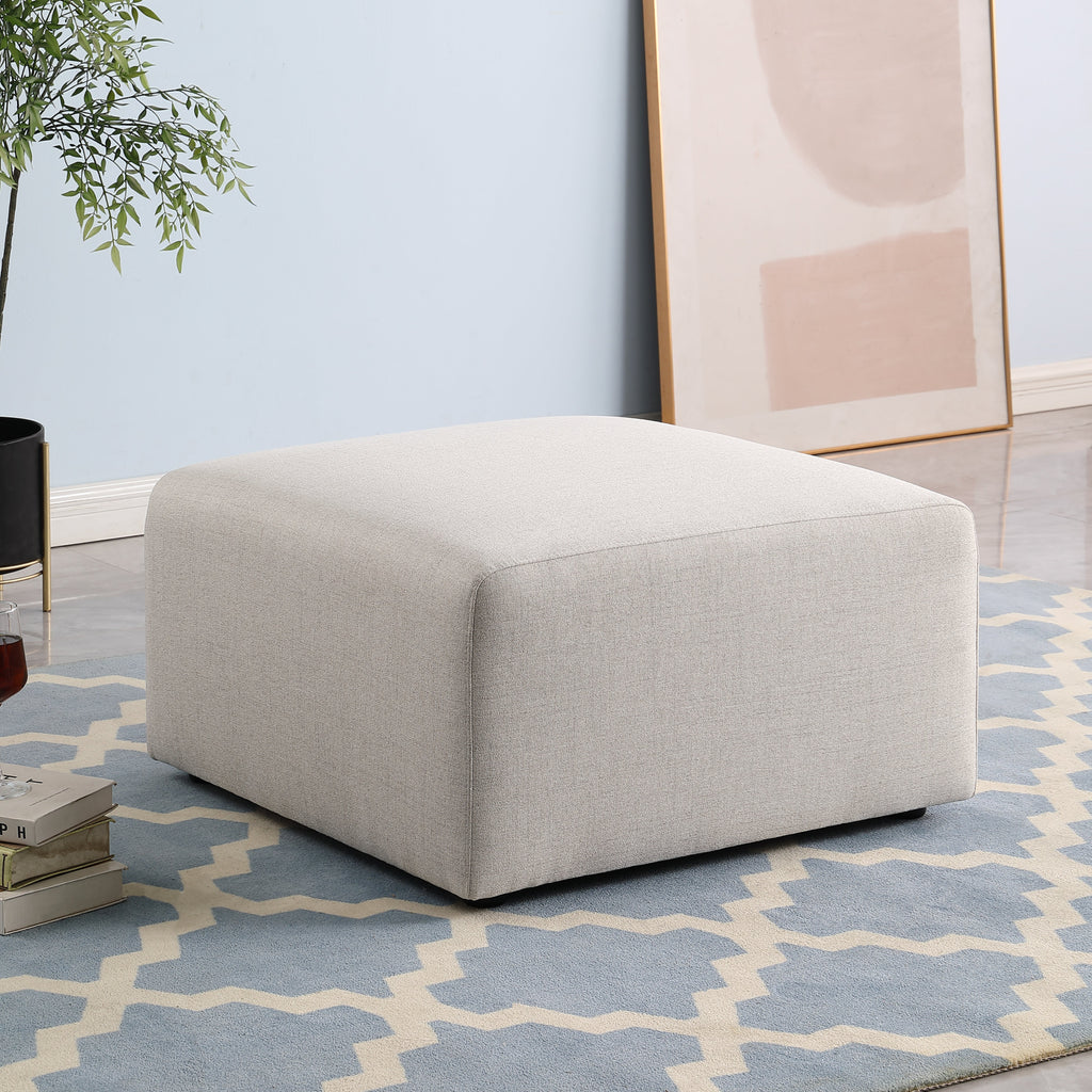 Luxurious Chenille Ottoman with Plush Comfort - Beige