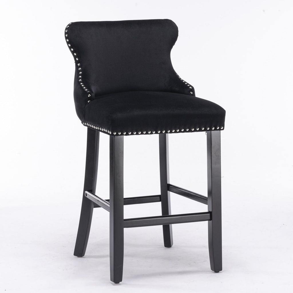 Upholstered Wing-Back Barstools with Button Tufting and Nailhead Trim - Set of 2
