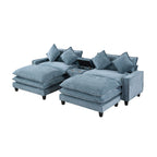 Modern Sectional Sofa with Removable Ottomans, USB Ports - Dark Gray or Light Blue