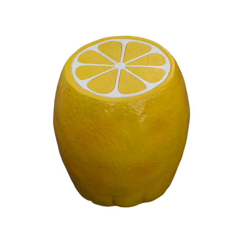 Yellow Lemon Fruit Stool with Playful Resin Design - Yellow