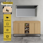 60-Inch Freestanding Bathroom Cabinet with Soft Close Doors & Open Storage - Oak