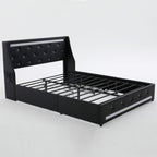 Wingback Upholstered Bed Frame with LED Lights and Charging Station - Black or White