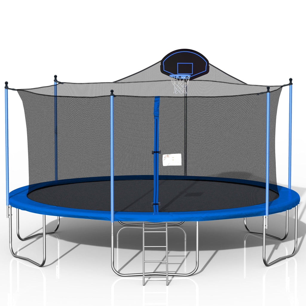 16ft Trampoline with Basketball Hoop and Double-Sided Cover - Blue