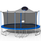 16ft Trampoline with Basketball Hoop and Double-Sided Cover - Blue