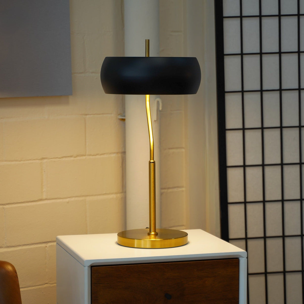 Gold Table Lamp with Dimmable Feature - Black Shade