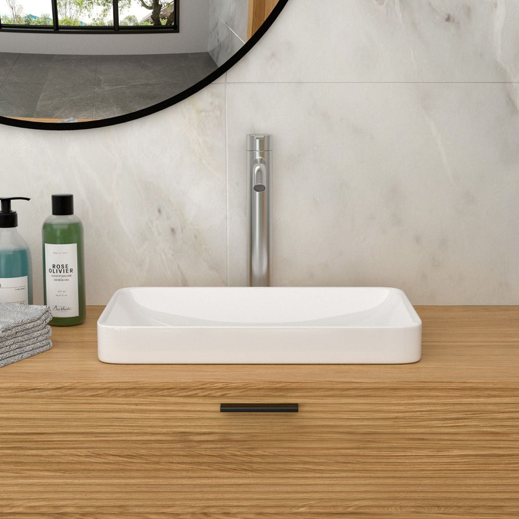 Semi Recessed Bathroom Sink with Vessel Design - White, 19" x 12"