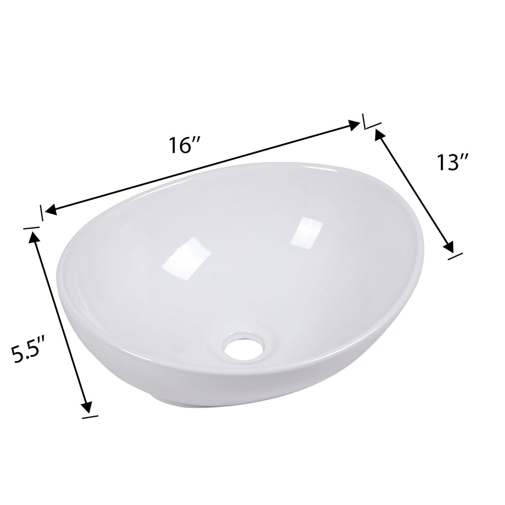 Oval Vessel Bathroom Sink with Stain-Resistant Ceramic - White