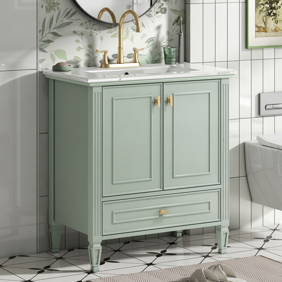 Freestanding Vanity with Drawer & Soft Close Doors - Green or White