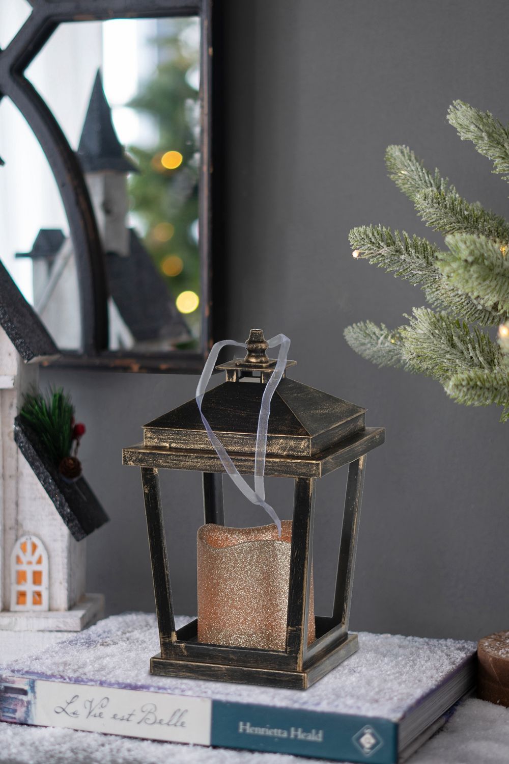 Black Lantern With LED Candle Set of 2 - Battery Operated