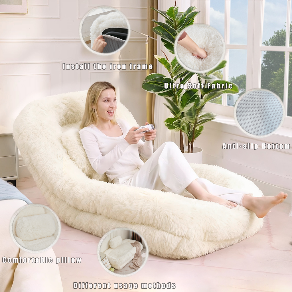 Beige Human Dog Bed & Lazy Sofa Chair with 5-Position Adjustable Backrest