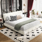 Tufted Headboard Upholstered Bed with Ultra-Soft Cloud Pillow Design - White or Black