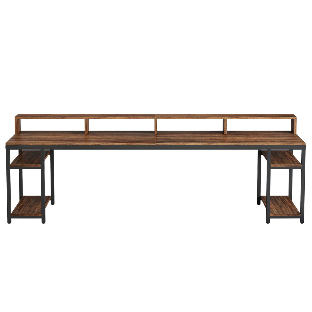 2 Person Desk with Monitor Stand and Dual Storage - Brown / Black